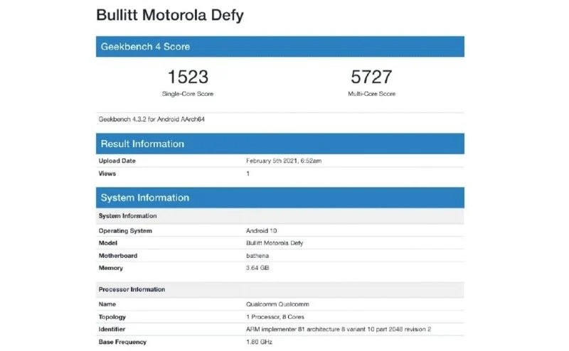 Geekbench Motorola Defy