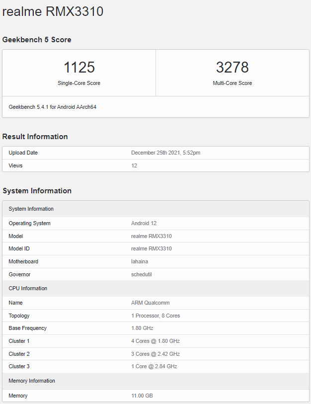 Geekbench Realme