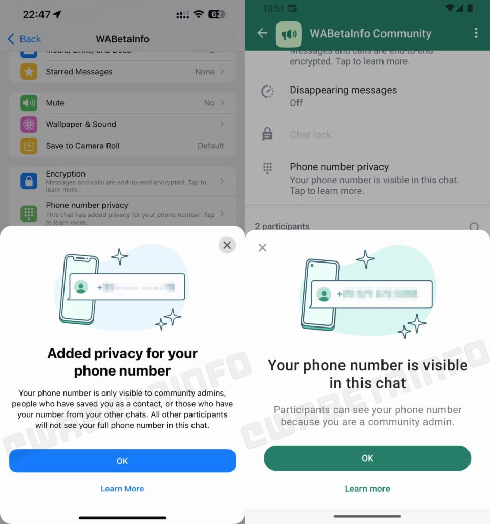 WhatsApp beta Comunidades privacidad teléfono
